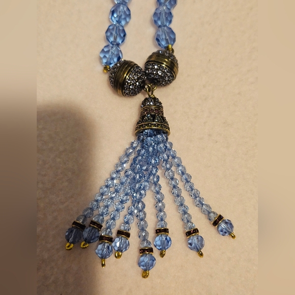Heidi Daus Sky Blue Beaded Necklaces And Bracelet Set With Rhinestones